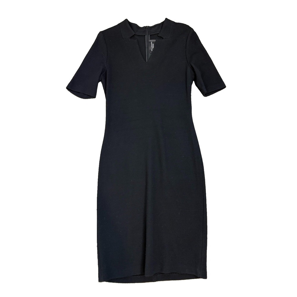 St John Caviar Womens 2 Wool Silk Textured V Neck Knit Textured Sheath Dress